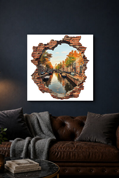 Lucena Pictură decorativă 3D Canalul Amsterdam, pictură pe metal, peisaj urba...