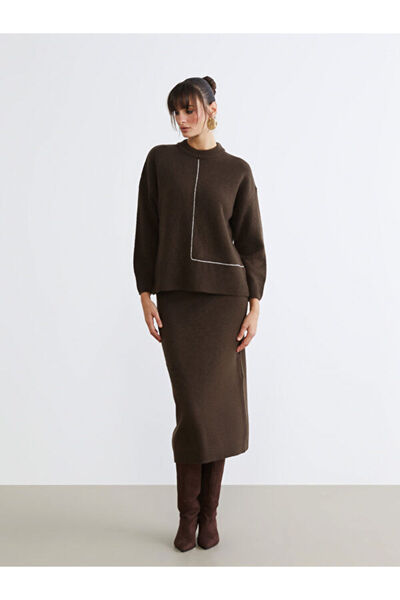 LC Waikiki Elastic Waist Slit Knitwear Skirt