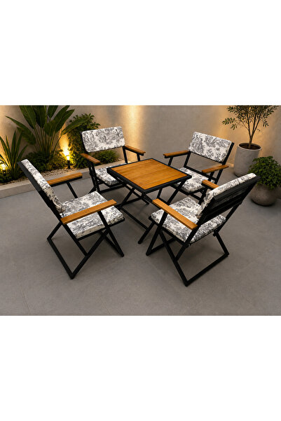 Home 4+1 Minderli Bahçe Mutfak Balkon Bistro Set Katlanır Masa Sandalye Takım...