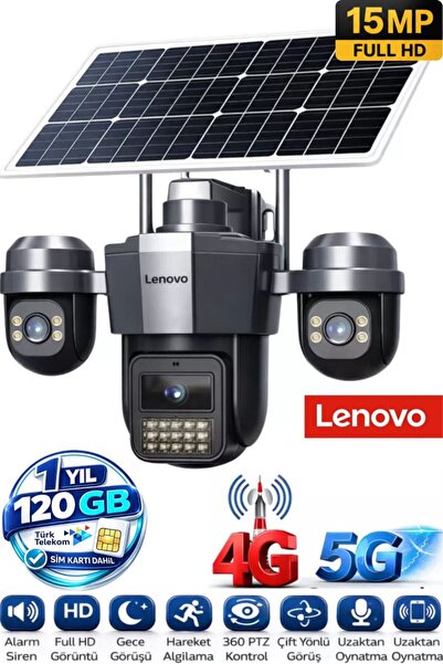 LENOVO G4W19 3 Lensli 4G SIM Kartlı 360° PTZ Solar Güvenlik Kamerası Güneş Pa...