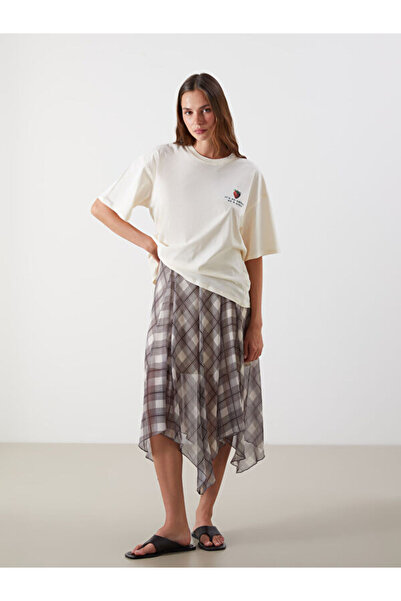 LC Waikiki Plaid A-Line Skirt with Zipper at Waist