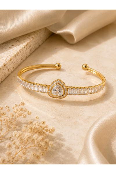 FASHİON JEWELRY NOVA LİNE Gold Kaplama Zirkon Taşlı Kalp Detaylı Lüks Kadın K...