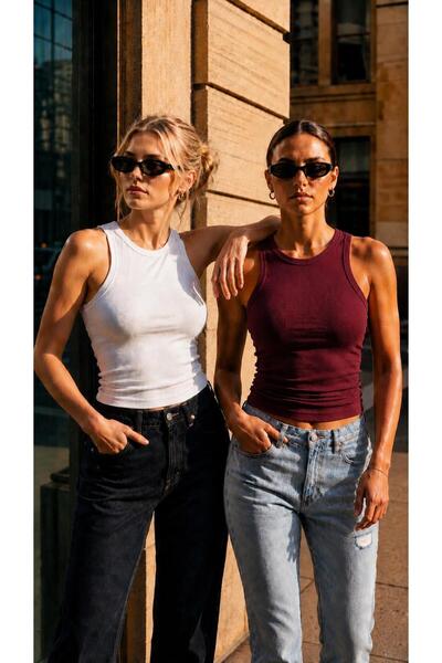 pandy 2-Pack Women's Premium Texture Ribbed Halter Neck Cotton Tank Top