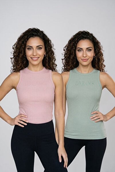 fevien Women's 2-Pack Cotton Camisole Thick Strap Crew Neck Front Lettering P...