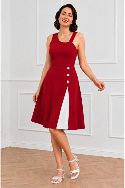 Generic Brand Rochie scurtă Janjan din crep, cu nasturi, cu bretele pe umeri ...
