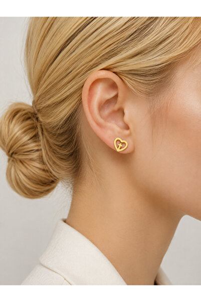 LUNIVRA Stainless Steel Gold Minimal Heart Cross Detailed Earrings