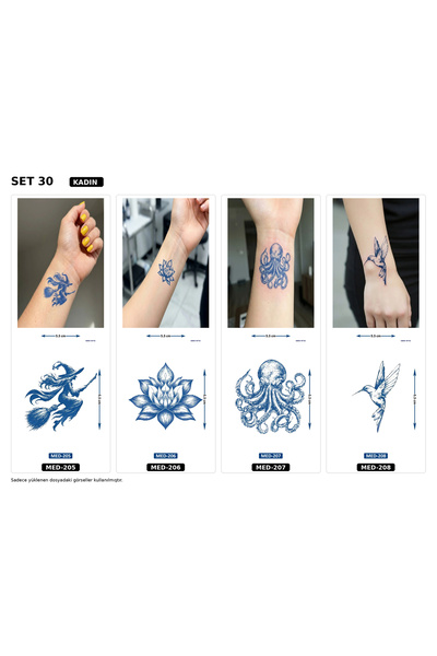 Airbrush Tattoo Minimal 5 mm Yarı Kalıcı Geçici Dövme 4 Adet Birden Aylık Mini Set 30
