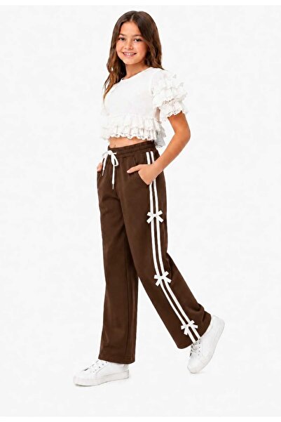 TORYUM TEKSTİL Kiz Bagy Track Pants, Which Are Striped with Ribbon Details, A...