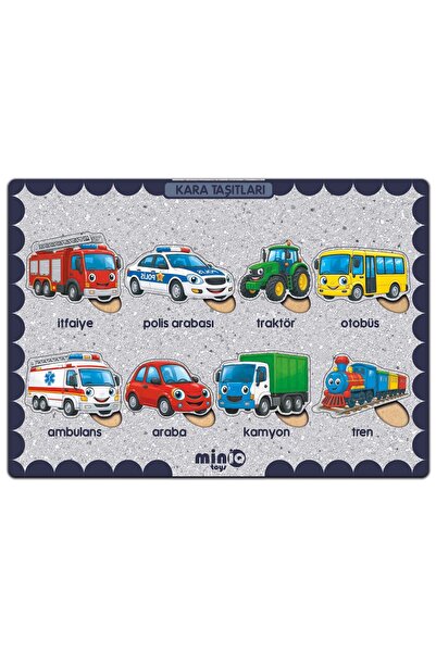minİQ toys Ahşap Türkçe Kara Taşıtları Eğitici-Öğretici Yapboz