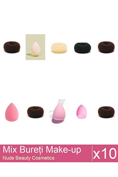 Makeup Set Mix 10 produse Bureti: Burete extra-soft pentru make-up, nude, Bur...