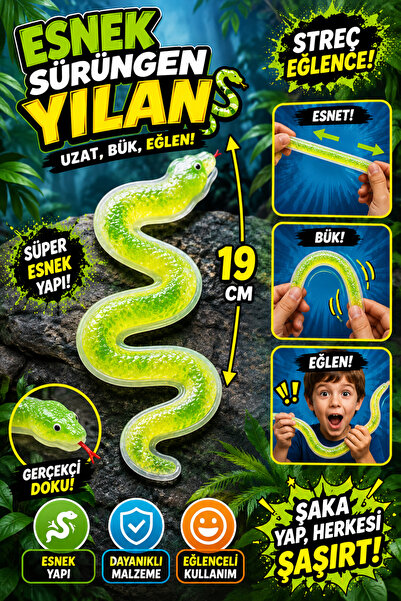 Tamsena Store 19 CM Esnek Sürüngen Yılan Oyuncak Streç Uzayan Yılan Şaka Oyun...