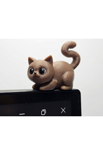 Atsutech Ekran Üstü Kedi Biblo - Sevimli Monitör ve Laptop Kenarı Süsü - Kahv...