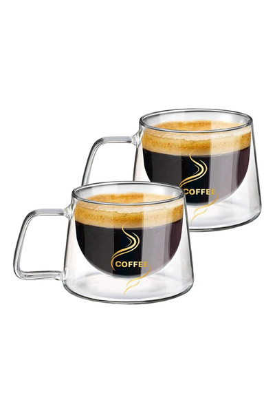 Velaris Set de 2 căni de cafea din sticlă cu perete dublu, mâner ergonomic - ...