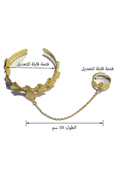 ALZAHR 24K gold bracelet with ring, women's fascia bracelet, adjustable bracelet and ring, traditional Arabian jewelry.