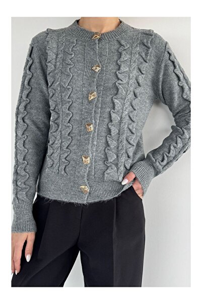 LC Waikiki Nevavm Women's Gold Button Detailed Knitwear Cardigan with a Diffe...