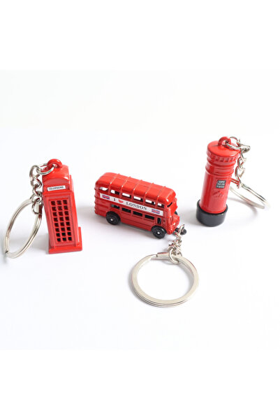 Choice1 3pcs red set New London Red Bus Keychain Post Box Key Holder Telephon...