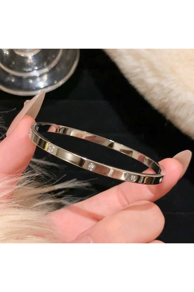 Choice1 Silver D Zircon Titanium Steel Bangle for Women, Fashionable High-end...