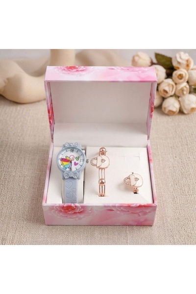 ILAN Girl Gift Set Custom Fashion Rose Gold Quartz Watch Bracelet Ring Watch ...