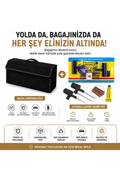 OTONAM Araç Bagaj Düzenleyici Çantası Ve Lastik Tamir Kiti