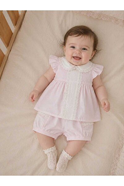 Moonic Kids Kız Bebekler İçin Nakışlı Şortlu 2 li Takım