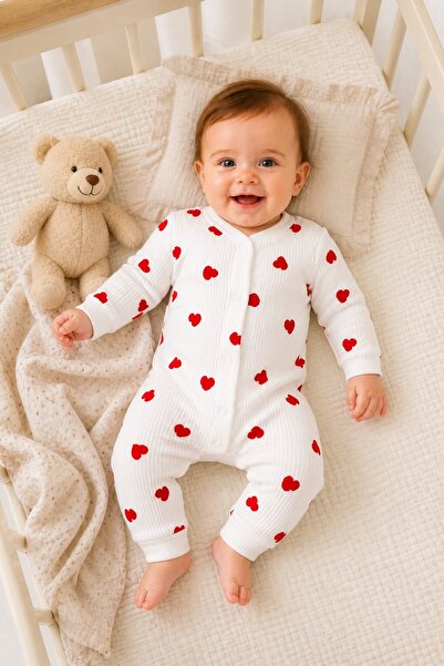 METEOR BABY Baby Girl Heart Patterned Jumpsuit Seasonal Baby Jumpsuit