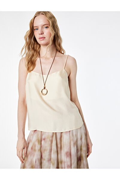 Koton Square Neck Thin Strap Camisole Satin Blouse