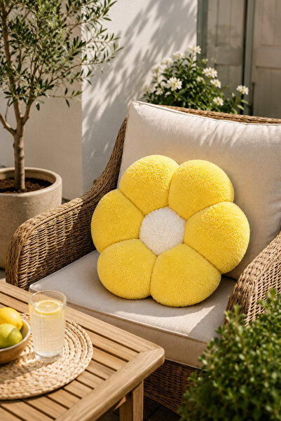Pabtex Ev ve Oda Dekorasyonu için Papatya Şeklinde Peluş Yastık 40 cm