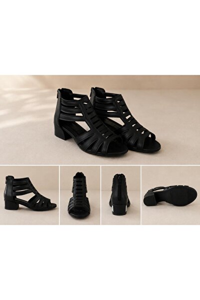 Ventes NOİR ELEGANCE KAFES BANTLI SİYAH TOPUKLU SANDALET