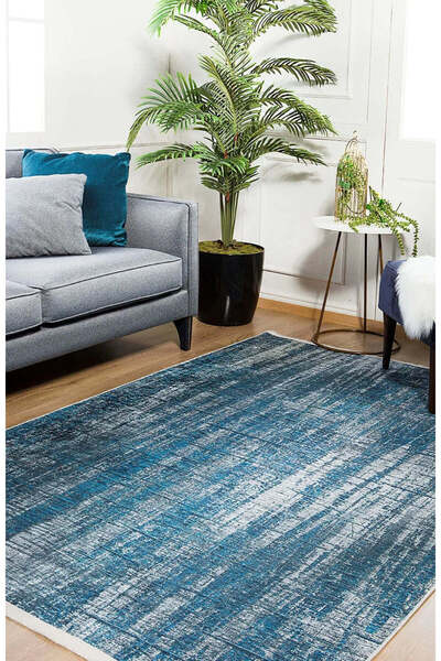 halinet Halı.Net Blue Modern Washable Non-Slip Living Room Carpet Haln-Hln1370