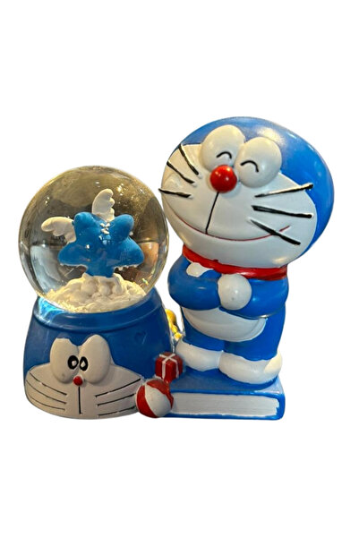 hediye Doraemon Figürlü Kar Küresi ve Kitap Üstü Biblo - Mavi Dekoratif Hediy...