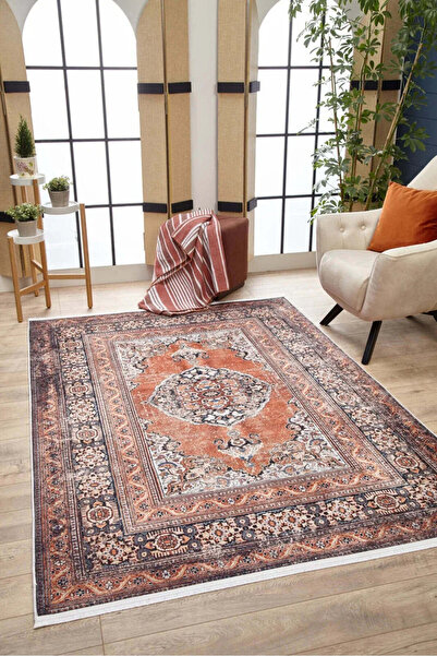 halinet Halı.Net White Vintage Antique Washable Non-Slip Living Room Carpet H...
