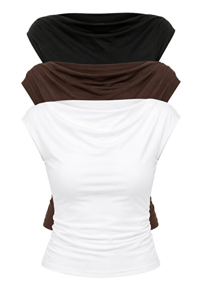 Bianco Lucci Women's Degaje Collar Side Gathered Detailed Lycra Triple Blouse...
