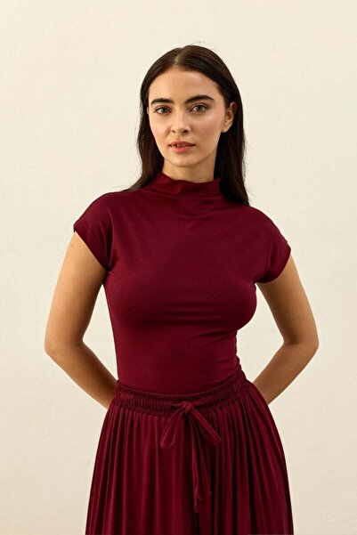 Ceylan Otantik Burgundy Viscose t Sleeve Blouse