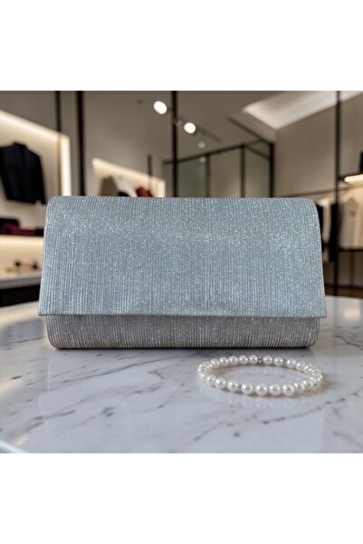 LYRA Bags & Accessories Evening Dress Silver Color Glittery Stylish Mini Clut...