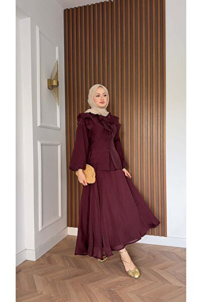MEYSADESİGN Hola Soft Tensel Etekli Takım Bordo