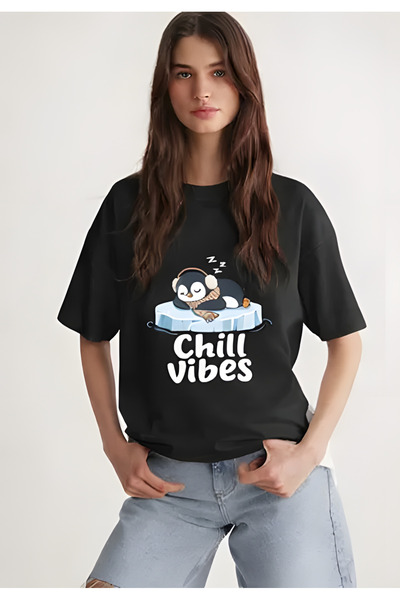 ALEYZA MODA Trendy "Chill Vibes" Print T-Shirt for Women – Comfortable Cotton...