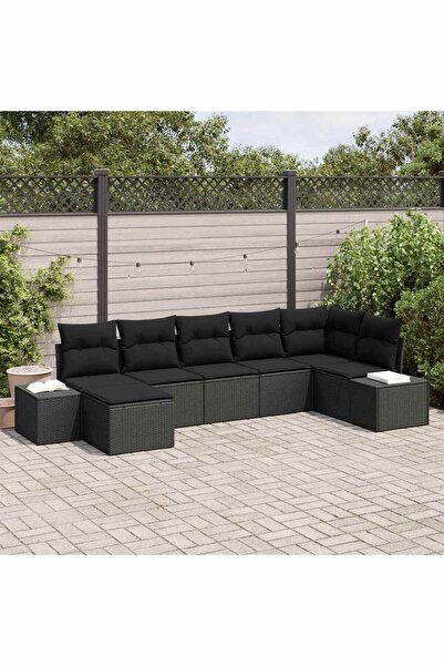 vidaxl Set de canapele pentru gradina cu perna 7 pcs Negru poliratan
