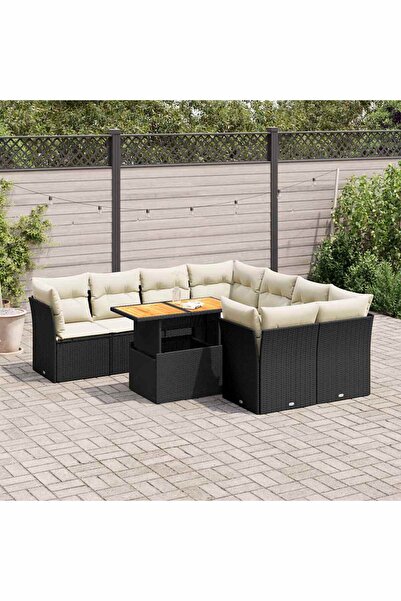 vidaxl Set mobilier de gradina cu perne, 9 piese, negru, poliratan