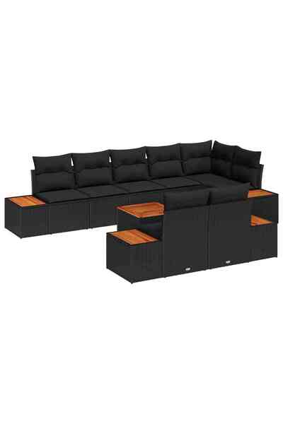 vidaxl Set de canapele pentru gradina cu perna 9 pcs Negru Rattan poli