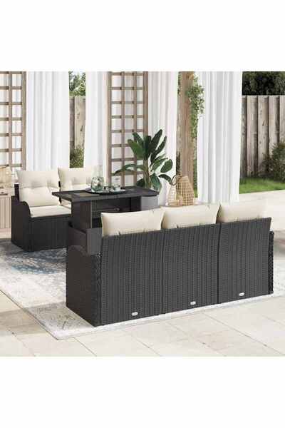 vidaxl Set de canapele pentru gradina 6 pcs Negru È™i Crem poliratan
