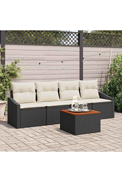 vidaxl Set de canapele pentru gradina cu perna 5 pcs Negru poliratan