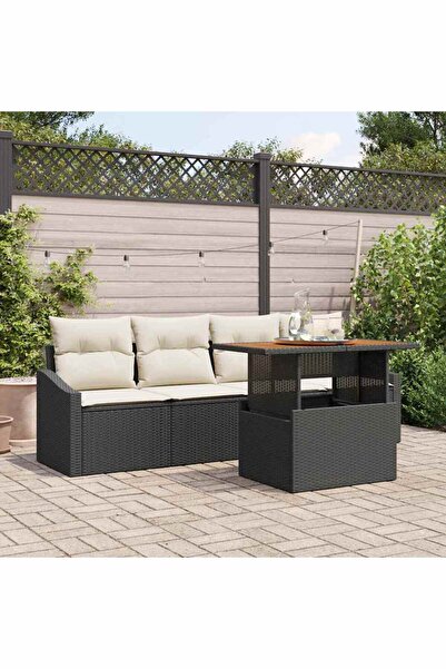 vidaxl Set de canapele pentru gradina cu perna 5 pcs Negru Rattan poli