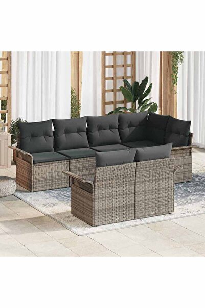 vidaxl Set de canapele pentru gradina cu perna 7 pcs Gri poliratan