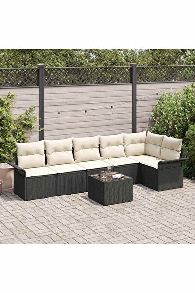 vidaxl Set de canapele pentru gradina cu perna 7 pcs Negru Rattan poli