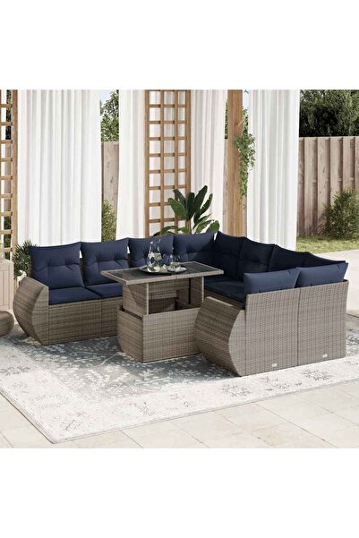 vidaxl Set canapele gradina cu perne 9 piese gri poliratan/lemn acacia