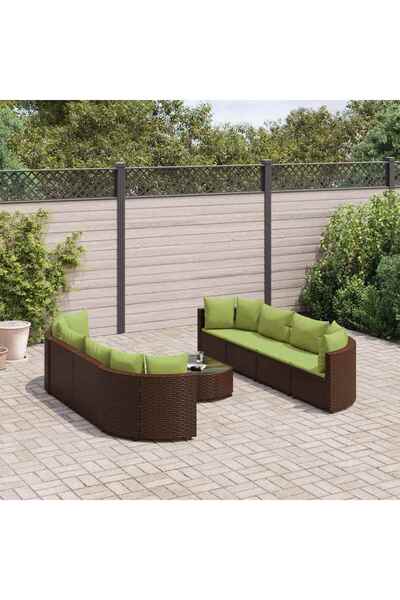 vidaxl Set canapele de gradina cu perne, 9 piese, maro, poliratan