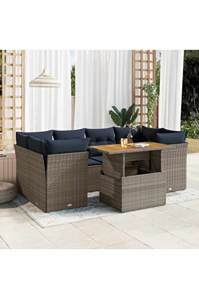 vidaxl Set canapele de gradina, 7 piese, cu perne, gri, poliratan