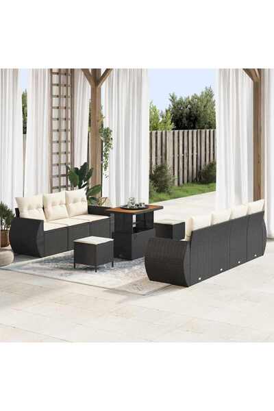 vidaxl Set de canapele pentru gradina cu perna 10 pcs Negru poliratan