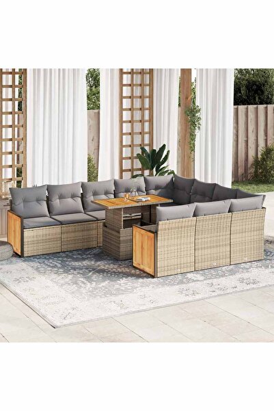 vidaxl Set canapele gradina perne 11 piese bej, poliratan/lemn acacia