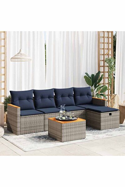 vidaxl Set mobilier gradina cu perne, 6 piese, gri, poliratan